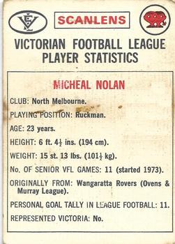 1974 Scanlens VFL #25 Mick Nolan Back